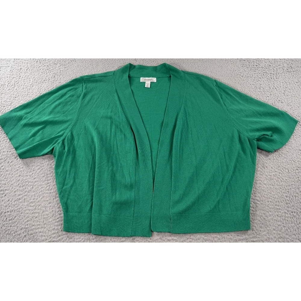 Dress Barn Cardigan Sweater Womens 3X Green Open‎ Front Short Sleeve Preppy